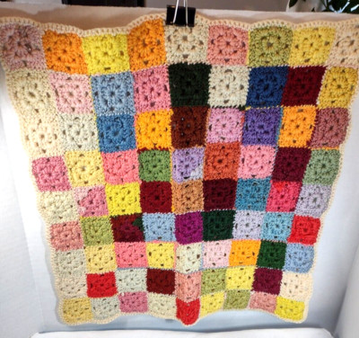 Crochet Doll Blanket Handmade Granny Square Pattern Rich Colors 17'' X 17'' SQ VGC