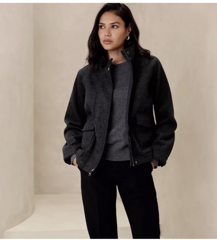 NWT Banana Republic Womens Brushed Short Jacket Charcoal Pockets Size XS Petite