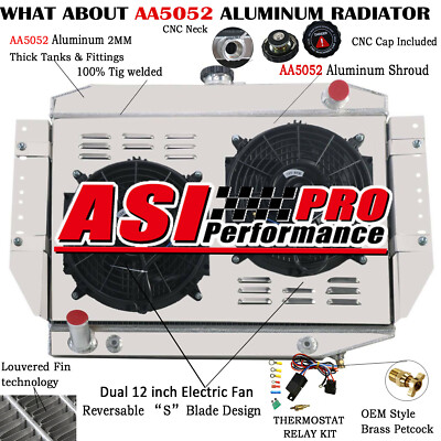 3 Core Radiator Shroud Fan Relay For Jeep Cherokee Wagoneer J10 J20 V8 1972-1979