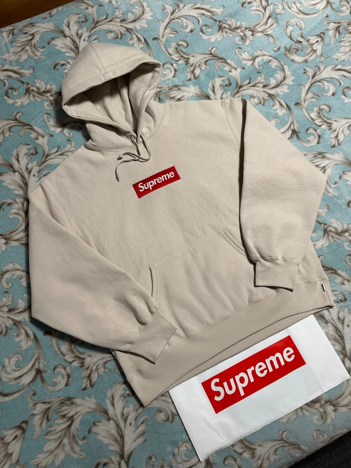 FELPA CON CAPPUCCIO SUPREME BOX LOGO (LARGE) (STONE) FW24 BAPE BURBERRY HOODIE