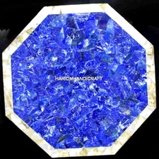 Marble Coffee Lapis Lazuli With Abalone Stone Table Inlay Patio Rare Decor H4451