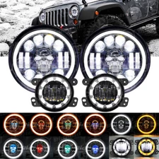RGB 7 inch LED Headlights + 4" Fog Lights Combo for Jeep Wrangler JK 2007-2017