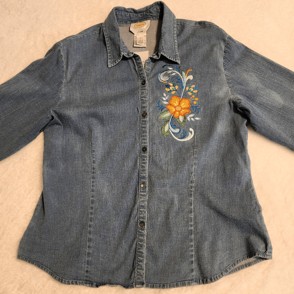 Talbots Stretch Womens Collared Button Front Long… - image 1