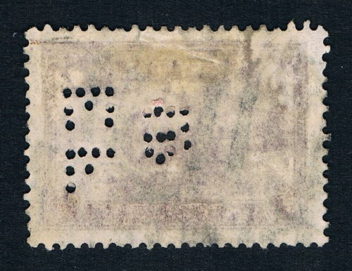 AUSTRALIA • 1934 • Private Perfin on 9d purple MacArthur "EF Ld" (Edward Fay) - Picture 2 of 2