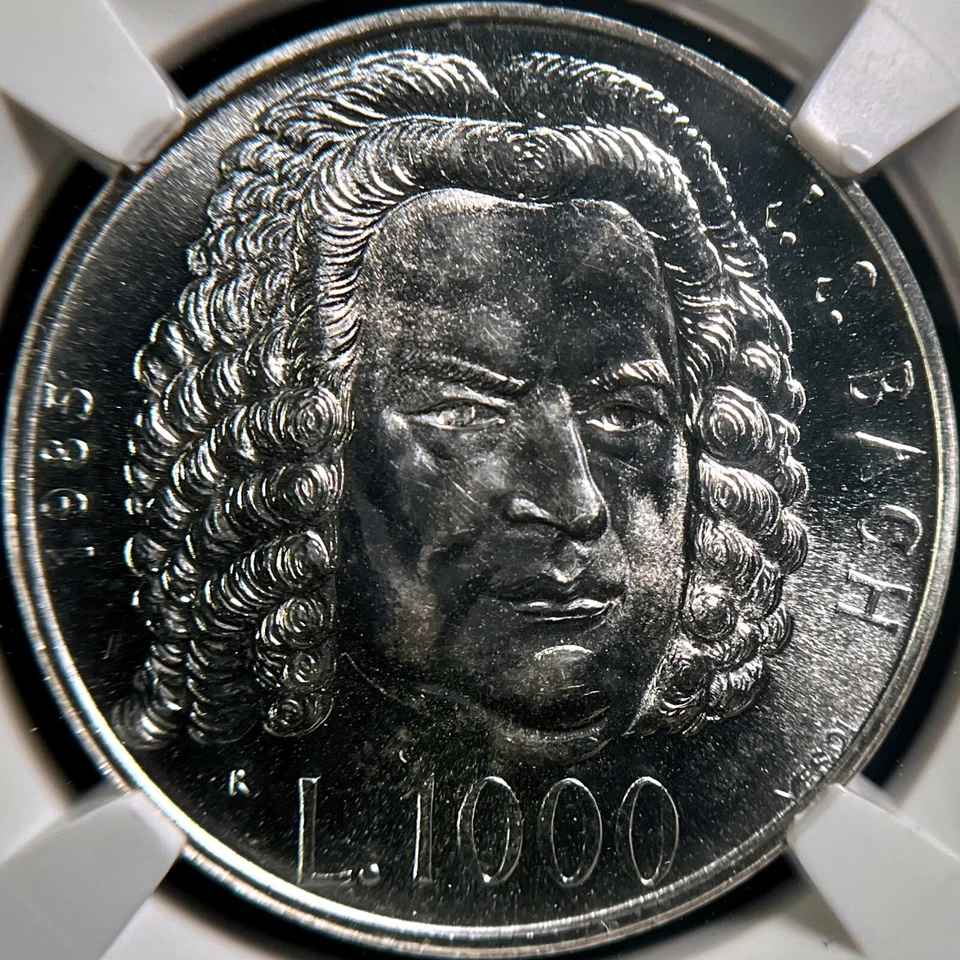 SAN MARINO. 1985, 1000 Lire, Silver - NGC MS67 - Top Pop 🥇 Music Year, Bach - Image 3 of 4