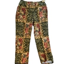 Vtg Handmade Womens Green Floral Patchwork Pants Sz 28x27 Hi-Rise Cottage Core