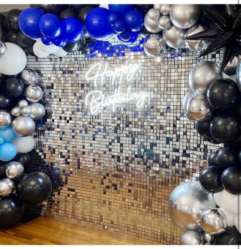 24pc SILVER Square Sequin Shimmer Wall Photo Backdrop Panels Party Decorations