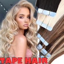 Invisible Russian Tape In Remy Human Hair Extensions FULL HEAD THICK Skin Weft L