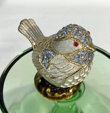 Vintage Brass Bird Trinket Treasure Box Enamel Crystals Magnetic Closure