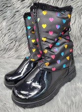 Totes Girls Hearts Sweetheart Waterproof Winter Boots Black Zip Up Size 5M US