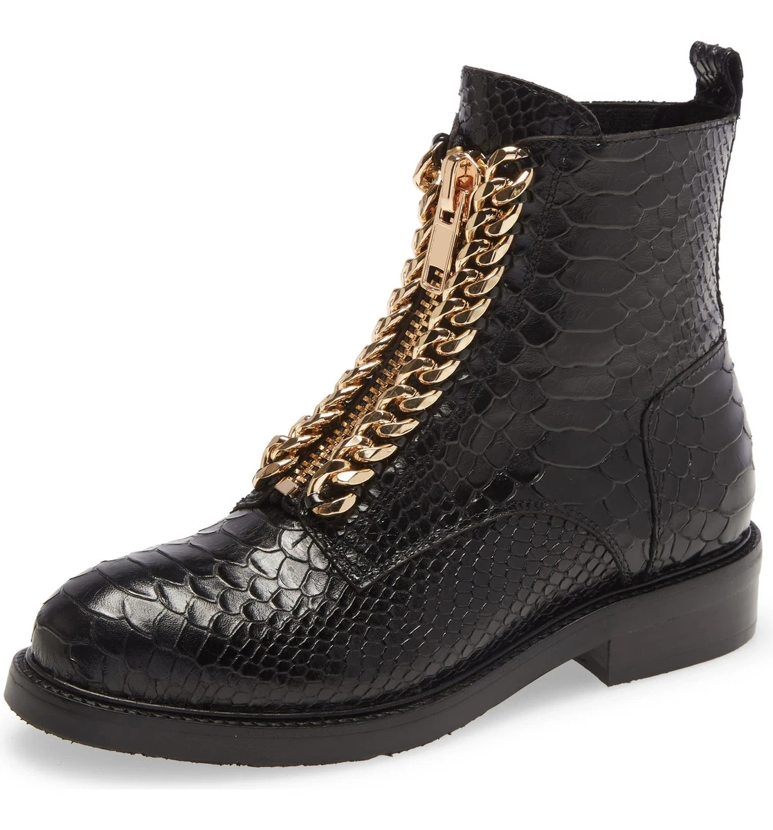 Jeffrey Campbell DAMON Z Black Snake Gold Chain Combat Ankle Boots