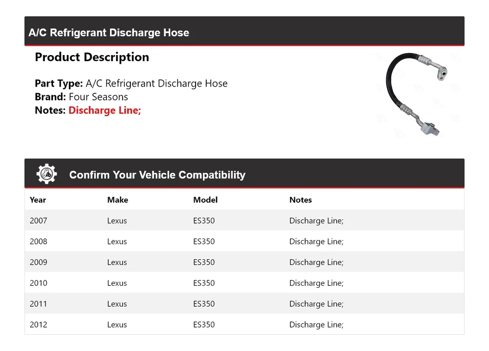 Manguera de descarga de refrigerante de aire acondicionado para Lexus ES350 2007-2012 4 estaciones 2008 2009 Foto 2 de 4