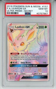 POKEMON ULTRA PRISM LEAFEON GX #157 SECRET RARE HOLO PSA 10 GEM MINT #40757967