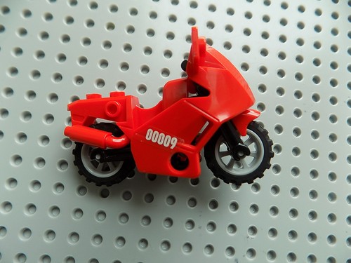 Lego Minifigur Zubehör Motorrad Straße Schmutz Offroad rot mit Aufkleber