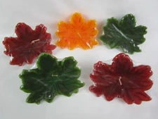 Set Of 5 Fall Leaf Floating Candles Orange, Green & Red New - Sealed