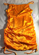 Wild Fable Womens XS Orange Soft Satin Sleeveless Ruched Sides Bodycon Mini Dres