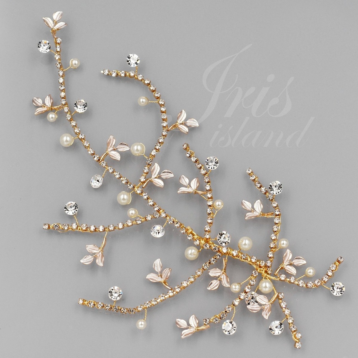 Gold Leaf Bridal Hair Pins Wedding Headpiece Jewelry Pearl Rhinestone Accessorie October Gold Leaves and Pearl Wedding Hair Pin main image 3