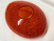 ORANGEROTE FLACHE OVALE GLASVASE STECKVASE VINTAGE 16 X 12 CM