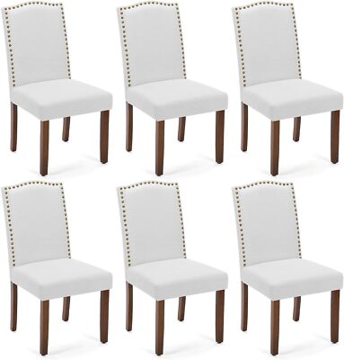 6Pcs Parsons Dining Chairs. Nailhead Trim & Wood Legs. For Dining & Kitchen