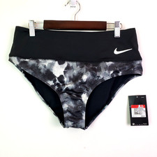 Nike Womens Size L Black Camo Bathing Suit Bikini Swim Bottoms Only NESSB295-001