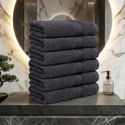 Ample Decor Hand Towel Pack of 6 High Absorbency 100% Cotton 600 GSM Soft 