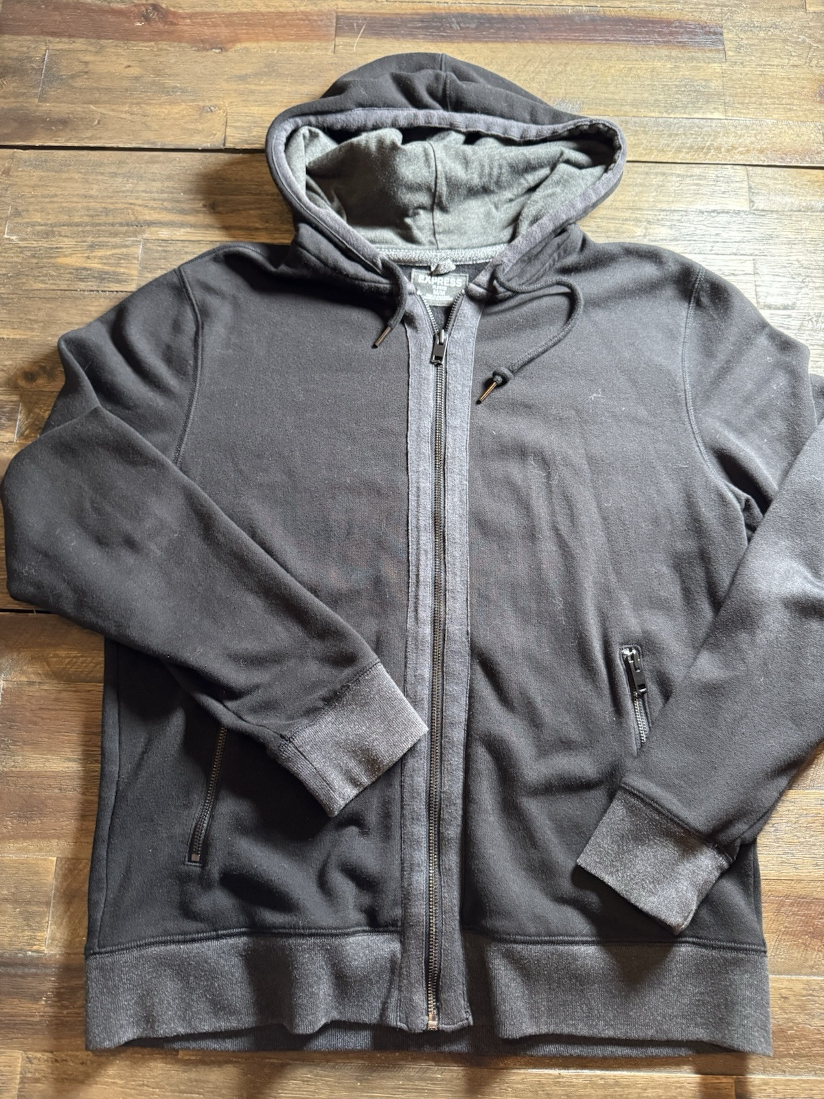 Express Men’s Zip-Up Fleece – Medium, Black with Gray Trim