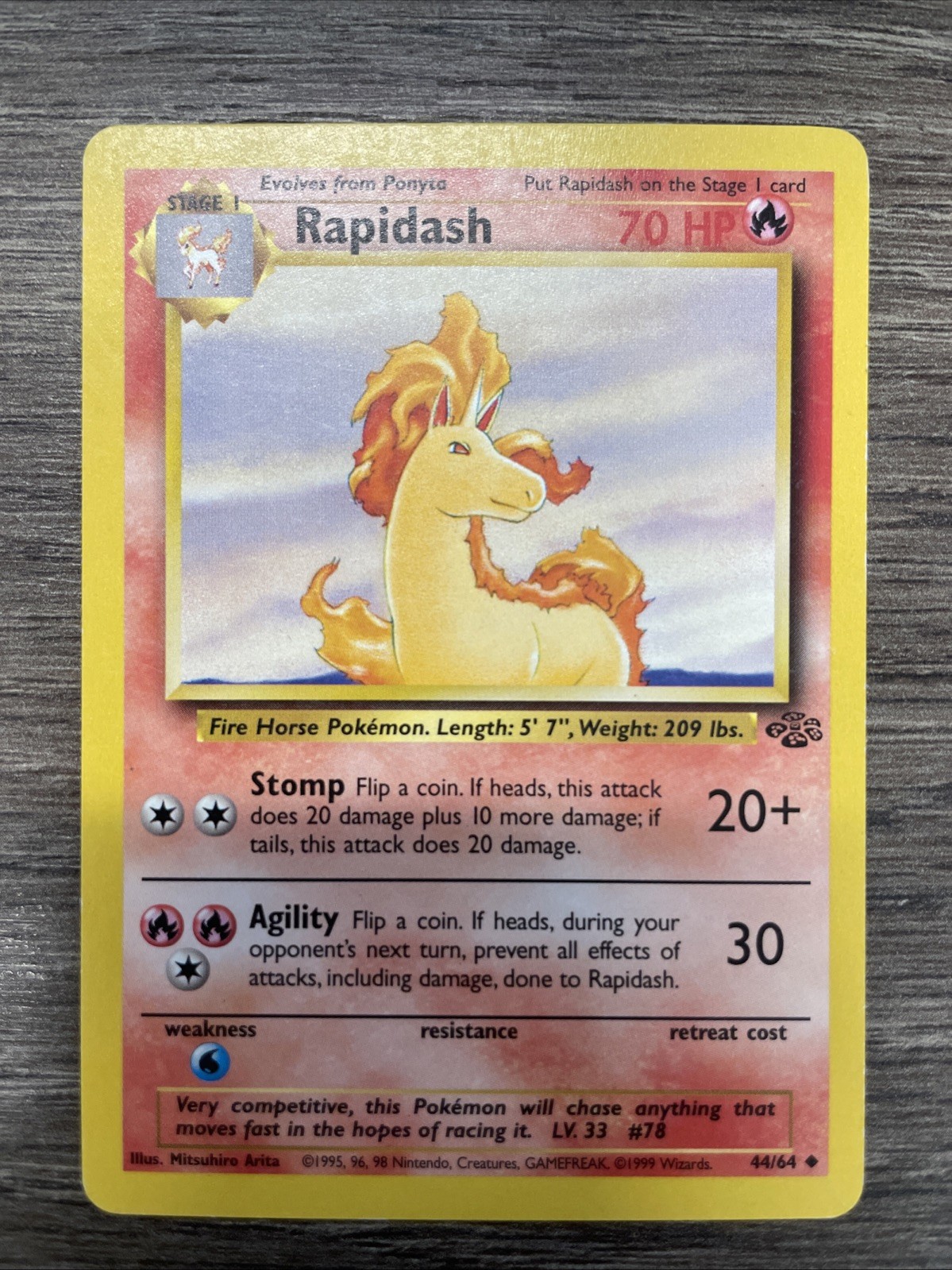Rapidash 44/64 Base Set Series Jungle UNCOMMON Stage 1 POKEMON CARD 1999 - NM