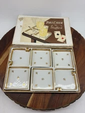Vtg Table Caddie By Shafford MCM Fleur de Lis Ashtray And Drink Coaster Gold
