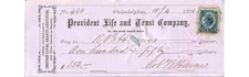 1876 Philadelphia PA Check - Provident Life & Trust Co - Robert Haines Signed