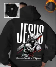 Jesus Carrying Cross Graphic Hooded Sweatshirt - Men's Christian Faith Hoodie