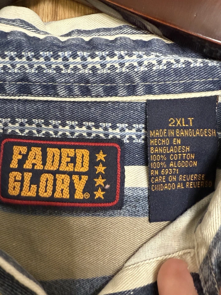 VTG Faded Glory Button Up Shirt Men’s 2XLT Striped Earth Tones Cowboy Collared - Image 2 of 3
