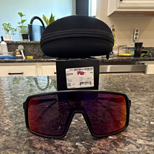 Oakley OO9406 Shield Wrap Sunglasses Black Frame Red Mirrored Lens