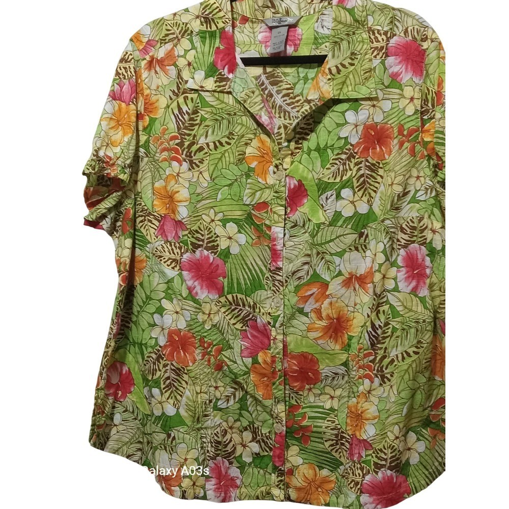 IB Diffusion Floral Print Button Down Short Sleev… - image 2