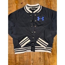 Under Armour Youth YXS Varsity Jacket Black Blue ColdGear Snap Front Striped