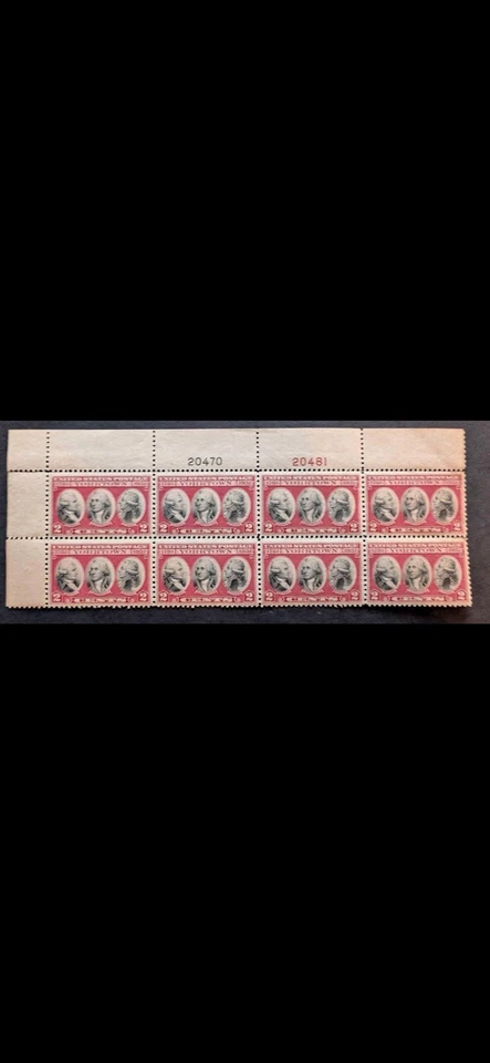 1931 US RARE Stamps Scott#703 Yorktown 2c / Cent StampBlock of 8 Mint - Image 2 of 4