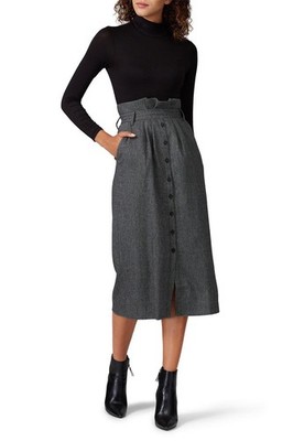 ba&sh Gray High Waist Button Front Midi Skirt Wool Blend Size Medium Academia