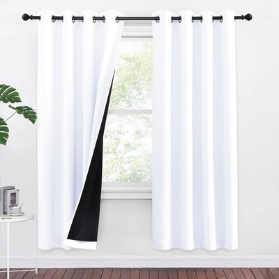 Doppellagige Gardinen Weiss Blickdicht 2er Set H 175 x B 140 cm 100% Verdunkl...