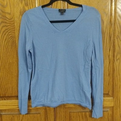 Talbot's Women's Merino Wool V-Neck Pullover Sweater Sz Medium Blue Long Sleeves
