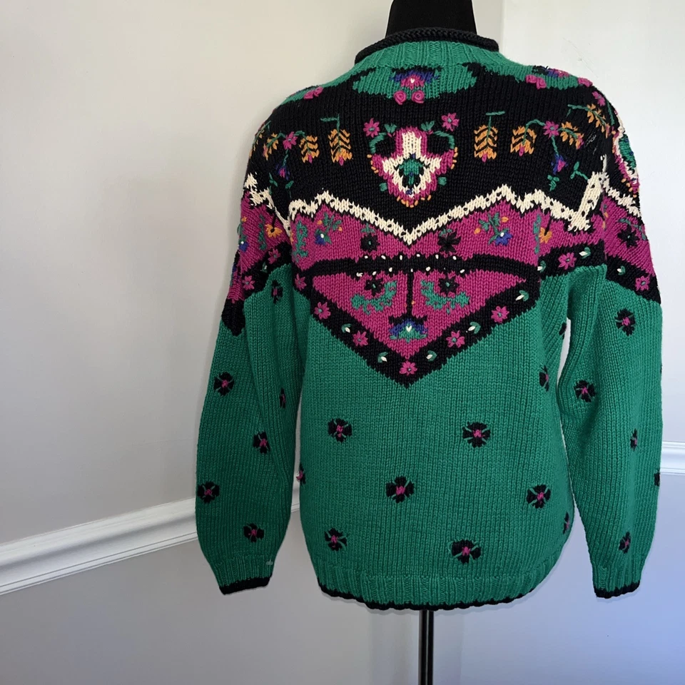 Винтажный Heirloom ручной вязки коренастый цветочный пуловер свитер женщин размер L бабушка - Изображение 2 из 4