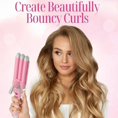 Three Barrel Curling Iron Wand Hair Waver with LCD Temperature Display - 1 In...