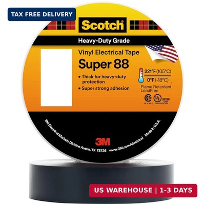 3M Scotch Vinyl Electrical Tape Super 88, 3/4 in x 44 ft, Black, 1 roll, Premium