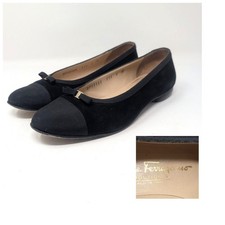 Vintage 90s Ferragamo Black Ballet Flats 6 Suede