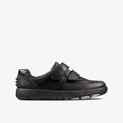 CLARKS SCHOOL Clarks Boys Rex Pace Kid Black Leather Riptape,School Shoes Leather School