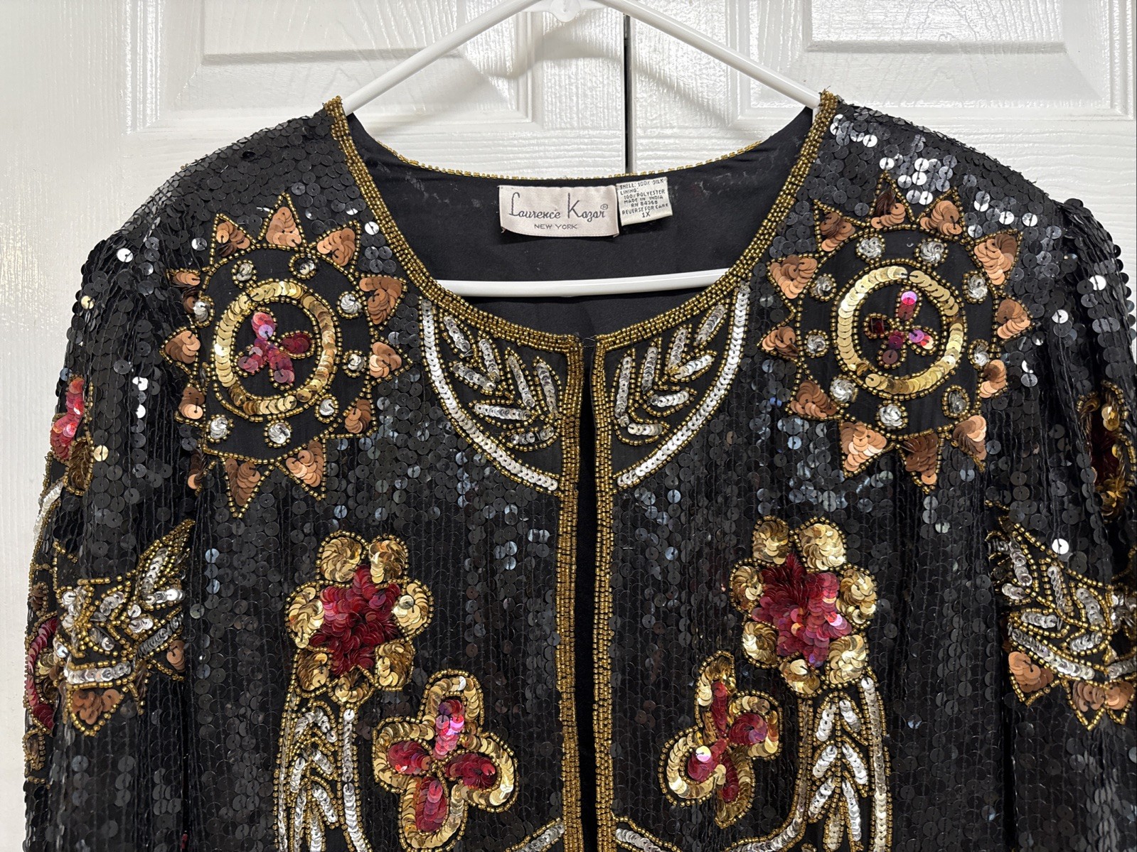 Lawrence Kazar ~ Women's Silk Beaded Sequined Jacket  ~ 1X~ Multicolor ~ Vintage