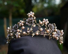 Vintage Purple Woodland crystal Tiara Bridal Crown Birthday Wedding Gift Diadem
