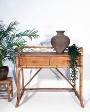 VINTAGE MID CENTURY BAMBOO RATTAN DRESSING TABLE DESK CONSOLE TABLE 1970S BOHO