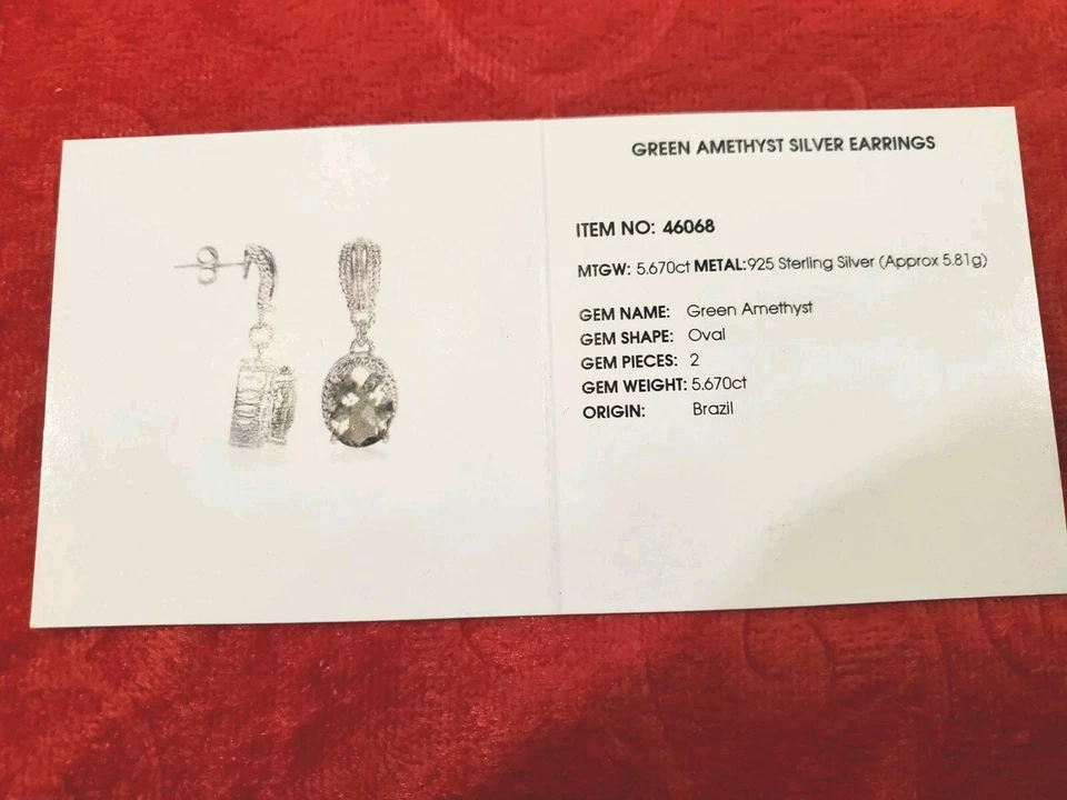 925 SS зеленый аметист празиолит Post капли серьги драгоценные камни TV COA потрясающий в коробке - Изображение 3 из 4