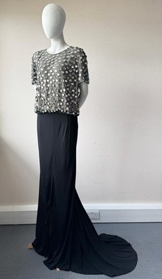 VINTAGE Couture Kleid Hollywood Bühne bodenlanges Kostüm mit Glasspiegel *RAR