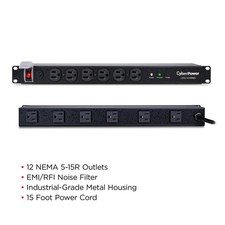 CyberPower CPS1215RMS Rackmount Surge Protector 120V/15A 12-Outlet 15ft Cable