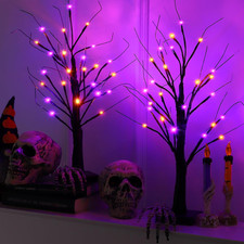 2 Pack 24 Inch Halloween Black Spooky Tree with Orange Purple Lights
